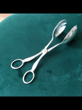 Vintage Scissor-style Silver Plated Serving Tongs - Spoon & Fork Design